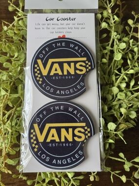 Vans Black and Yellow Round Car Coaster Pair